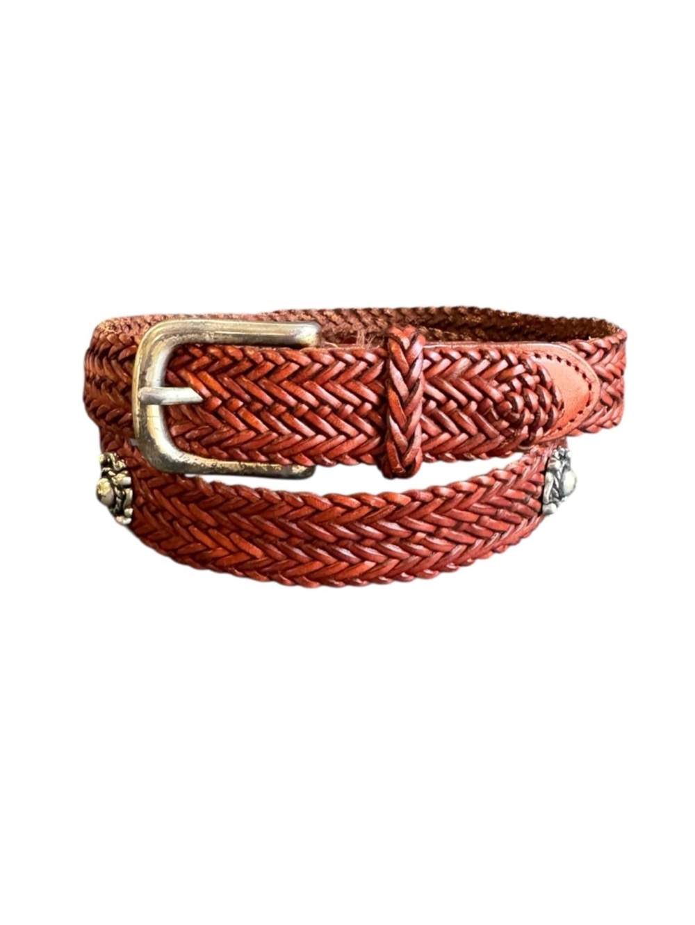 Vintage Brown Woven Leather Belt Braided Western Cowgirl Festival Womens Small‎